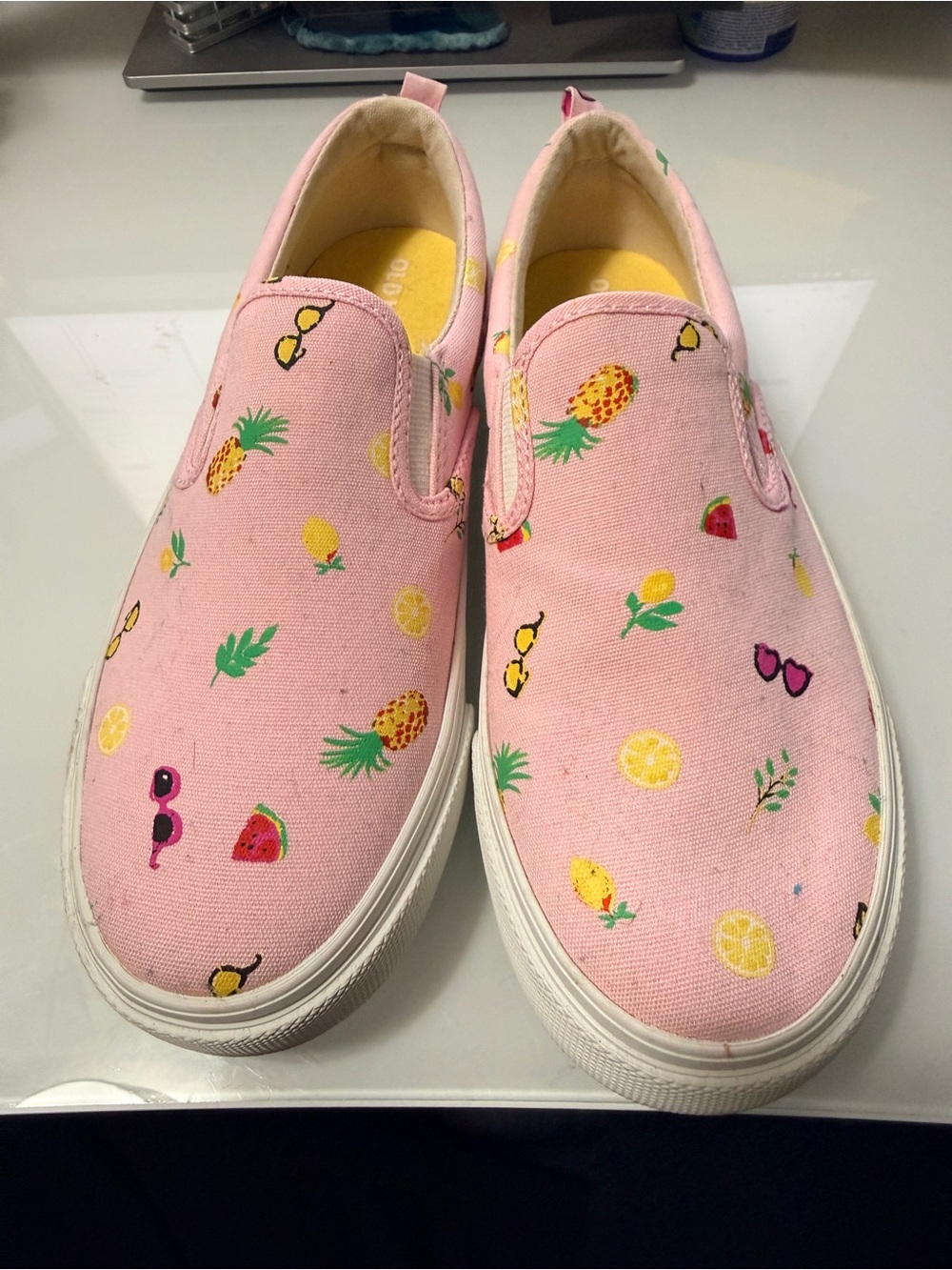 Old Navy Pink Slip-On Canvas Sneakers with Fruit Print